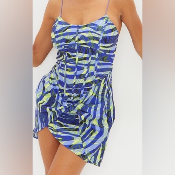 PrettyLittleThing Blue Zebra Print Strappy Corset Bodycon Dress - Picture 3 of 16